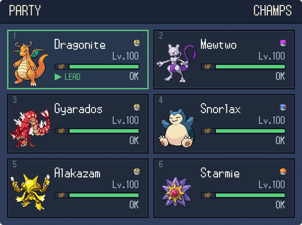 Team / party card